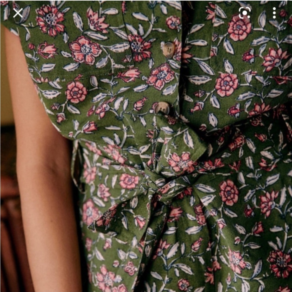 Sezane Olive Green Floral Short Jumpsuit with Pink Accents - Picture 3 of 8
